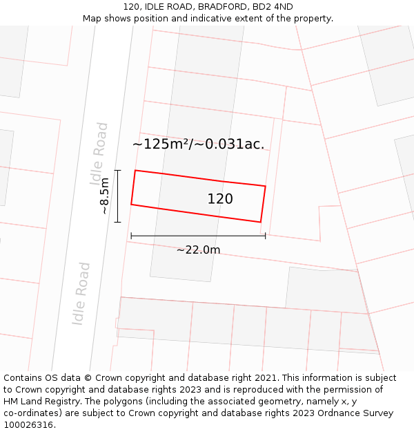 120, IDLE ROAD, BRADFORD, BD2 4ND: Plot and title map