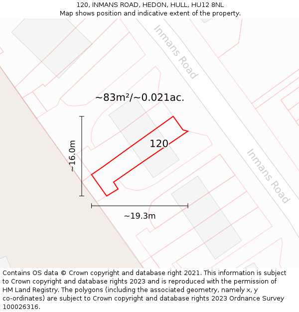 120, INMANS ROAD, HEDON, HULL, HU12 8NL: Plot and title map