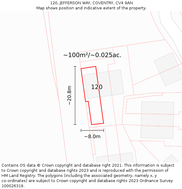 120, JEFFERSON WAY, COVENTRY, CV4 9AN: Plot and title map