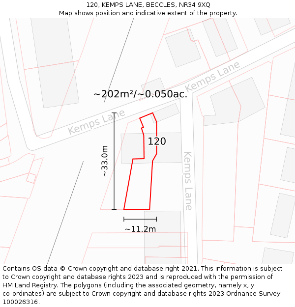 120, KEMPS LANE, BECCLES, NR34 9XQ: Plot and title map