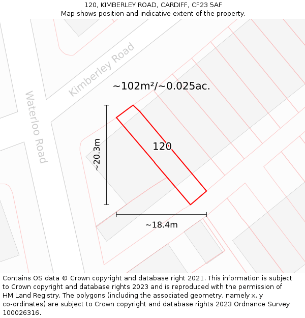 120, KIMBERLEY ROAD, CARDIFF, CF23 5AF: Plot and title map