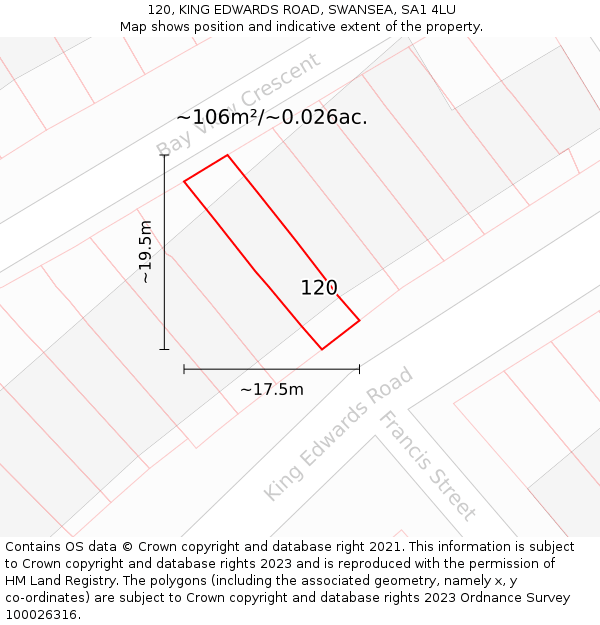 120, KING EDWARDS ROAD, SWANSEA, SA1 4LU: Plot and title map