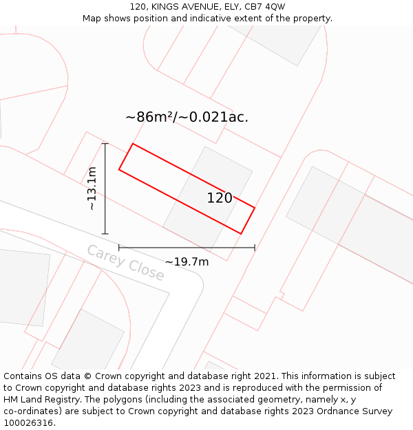 120, KINGS AVENUE, ELY, CB7 4QW: Plot and title map