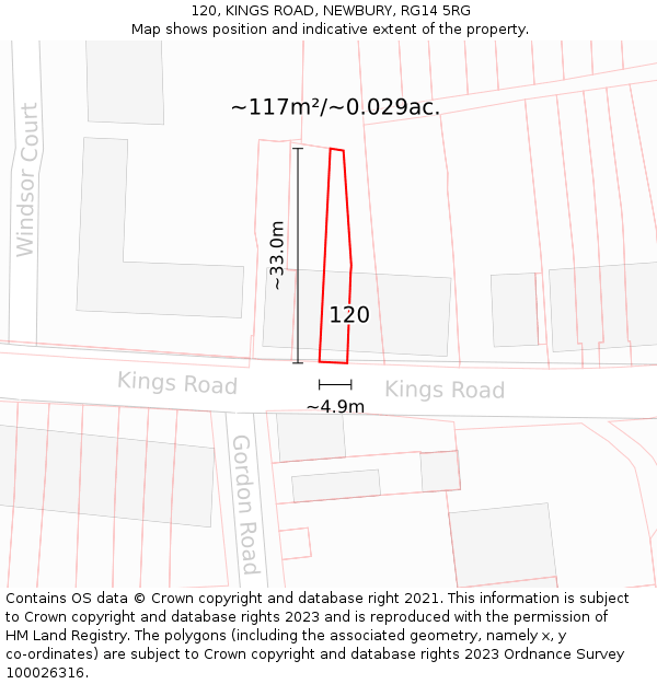 120, KINGS ROAD, NEWBURY, RG14 5RG: Plot and title map