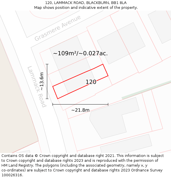 120, LAMMACK ROAD, BLACKBURN, BB1 8LA: Plot and title map