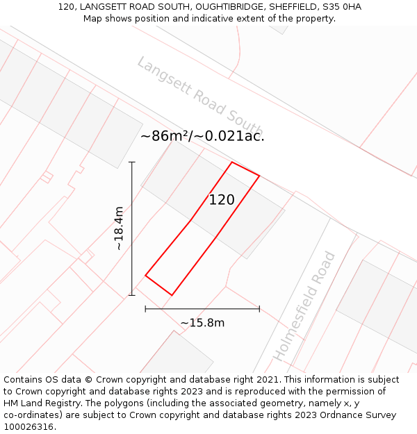 120, LANGSETT ROAD SOUTH, OUGHTIBRIDGE, SHEFFIELD, S35 0HA: Plot and title map