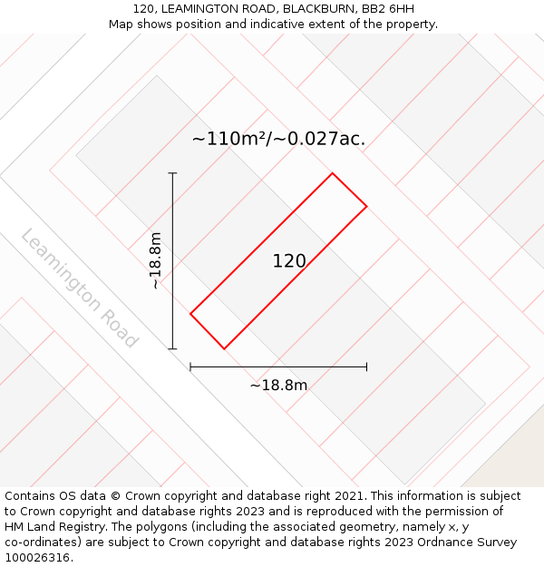 120, LEAMINGTON ROAD, BLACKBURN, BB2 6HH: Plot and title map