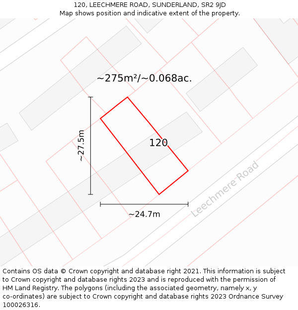 120, LEECHMERE ROAD, SUNDERLAND, SR2 9JD: Plot and title map