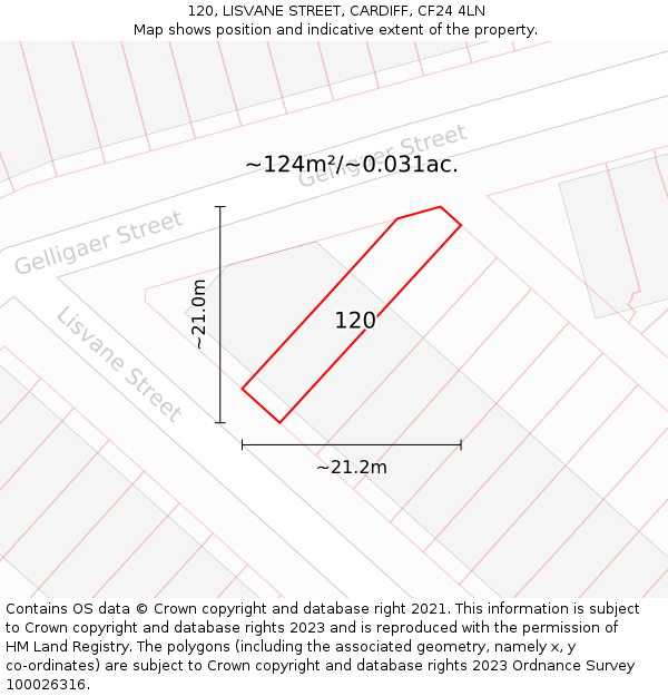 120, LISVANE STREET, CARDIFF, CF24 4LN: Plot and title map