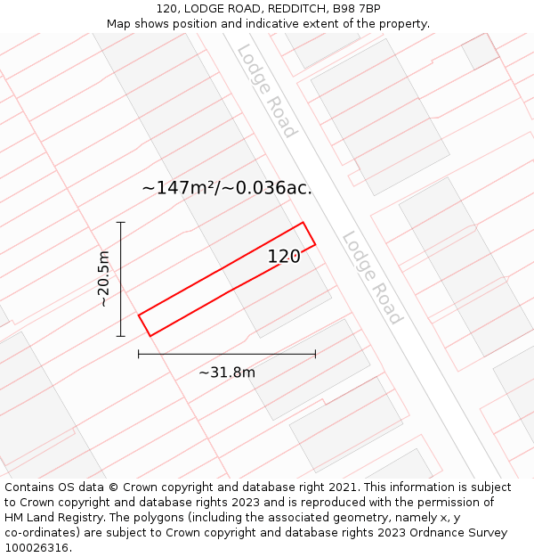 120, LODGE ROAD, REDDITCH, B98 7BP: Plot and title map