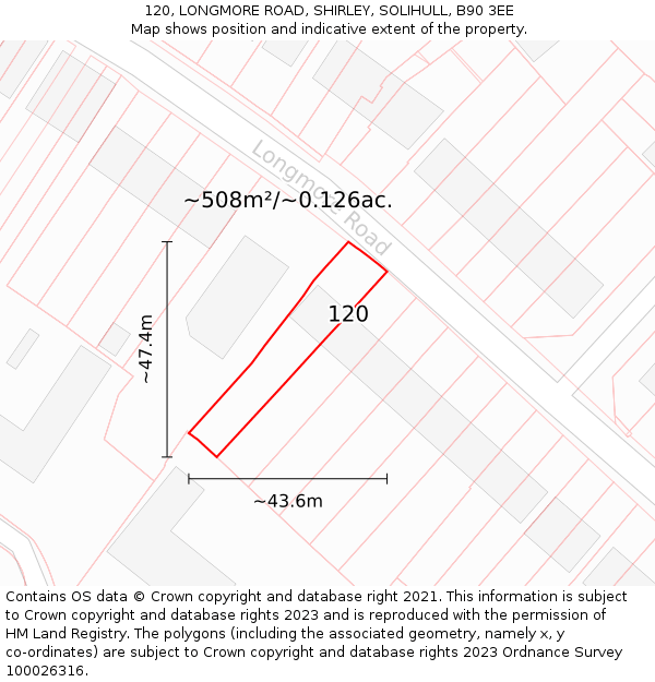 120, LONGMORE ROAD, SHIRLEY, SOLIHULL, B90 3EE: Plot and title map