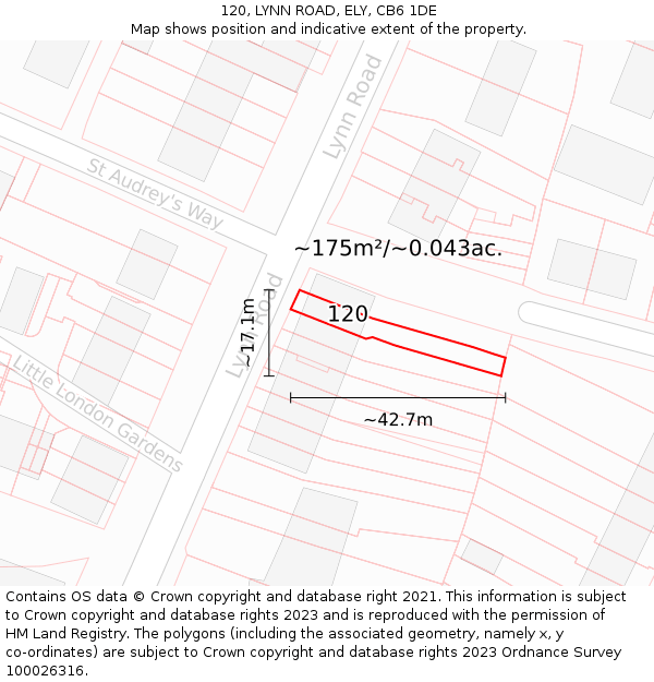 120, LYNN ROAD, ELY, CB6 1DE: Plot and title map