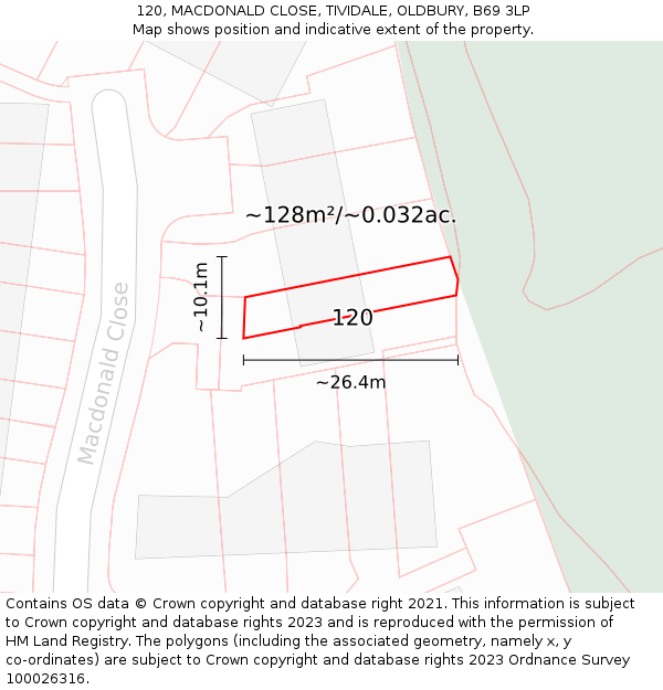 120, MACDONALD CLOSE, TIVIDALE, OLDBURY, B69 3LP: Plot and title map