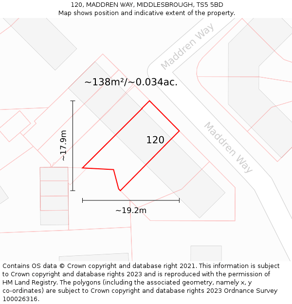 120, MADDREN WAY, MIDDLESBROUGH, TS5 5BD: Plot and title map