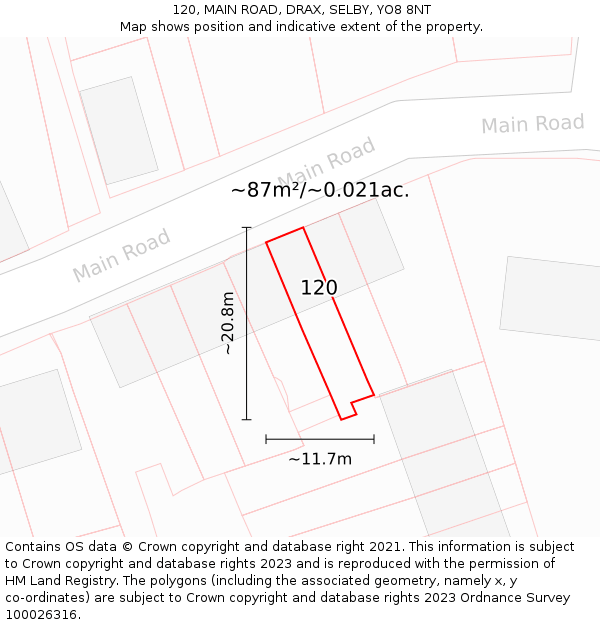120, MAIN ROAD, DRAX, SELBY, YO8 8NT: Plot and title map