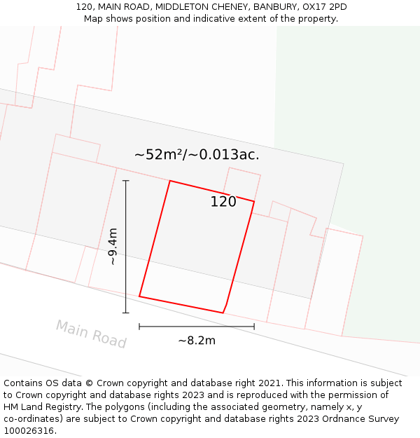 120, MAIN ROAD, MIDDLETON CHENEY, BANBURY, OX17 2PD: Plot and title map