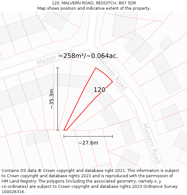 120, MALVERN ROAD, REDDITCH, B97 5DR: Plot and title map