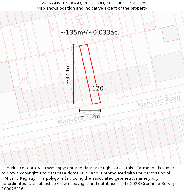 120, MANVERS ROAD, BEIGHTON, SHEFFIELD, S20 1AY: Plot and title map