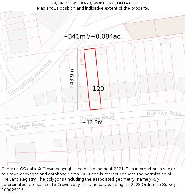 120, MARLOWE ROAD, WORTHING, BN14 8EZ: Plot and title map