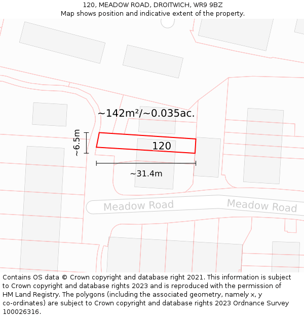 120, MEADOW ROAD, DROITWICH, WR9 9BZ: Plot and title map