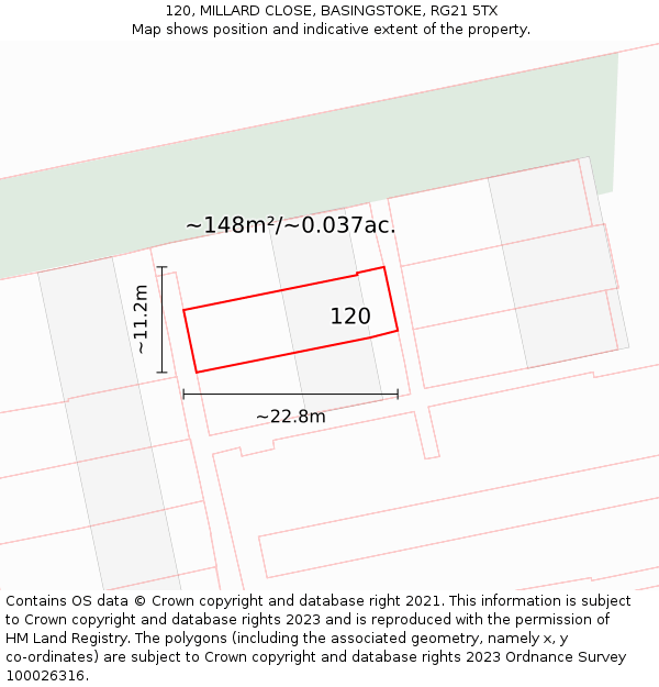 120, MILLARD CLOSE, BASINGSTOKE, RG21 5TX: Plot and title map