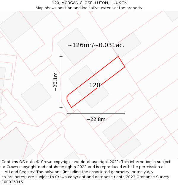 120, MORGAN CLOSE, LUTON, LU4 9GN: Plot and title map