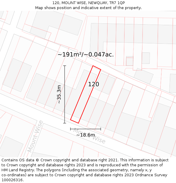 120, MOUNT WISE, NEWQUAY, TR7 1QP: Plot and title map