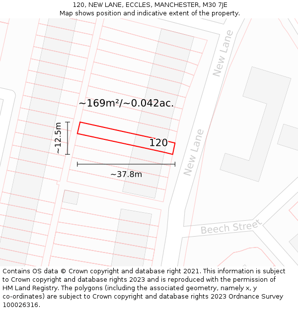 120, NEW LANE, ECCLES, MANCHESTER, M30 7JE: Plot and title map