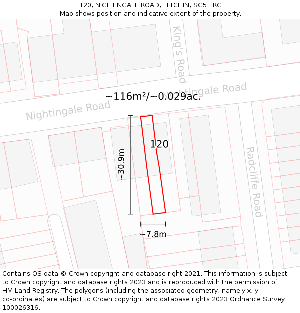 120, NIGHTINGALE ROAD, HITCHIN, SG5 1RG: Plot and title map