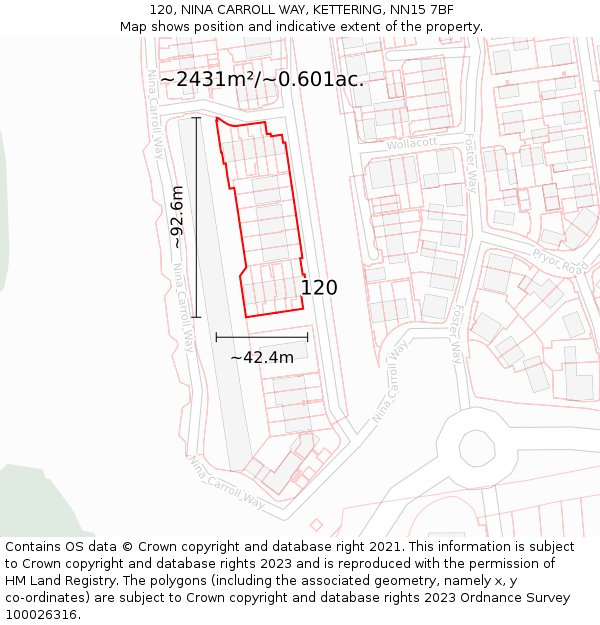 120, NINA CARROLL WAY, KETTERING, NN15 7BF: Plot and title map