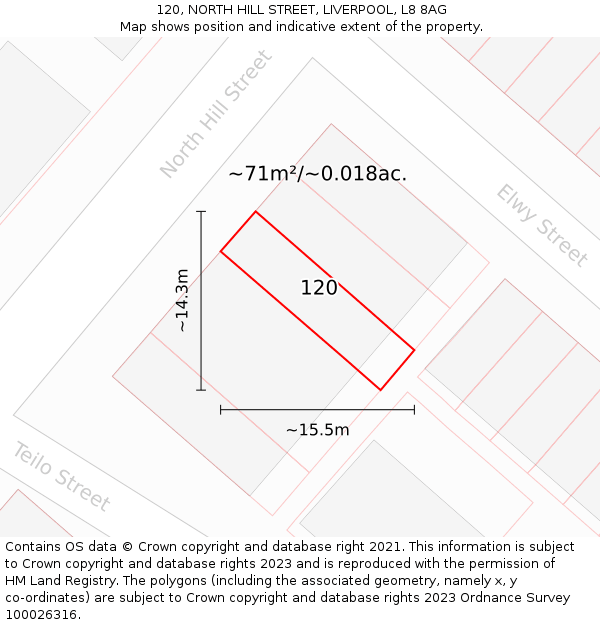 120, NORTH HILL STREET, LIVERPOOL, L8 8AG: Plot and title map