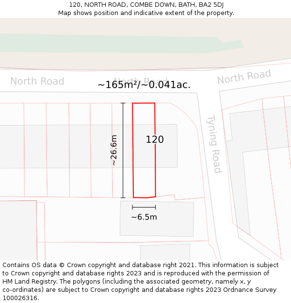 120, NORTH ROAD, COMBE DOWN, BATH, BA2 5DJ: Plot and title map