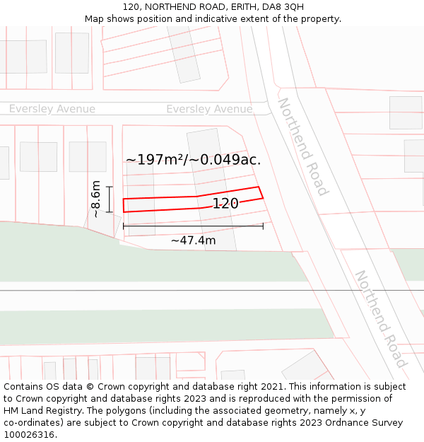 120, NORTHEND ROAD, ERITH, DA8 3QH: Plot and title map