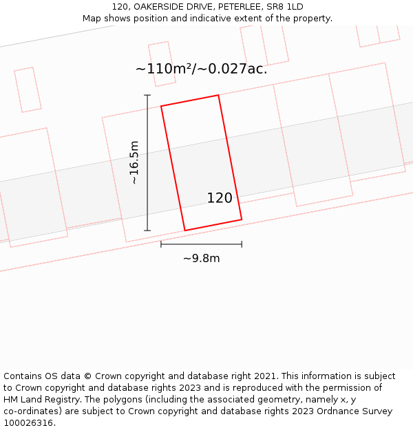 120, OAKERSIDE DRIVE, PETERLEE, SR8 1LD: Plot and title map