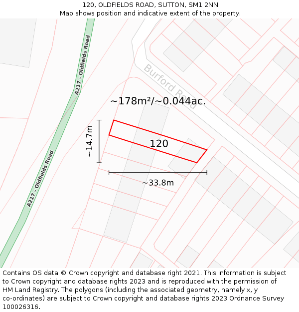 120, OLDFIELDS ROAD, SUTTON, SM1 2NN: Plot and title map