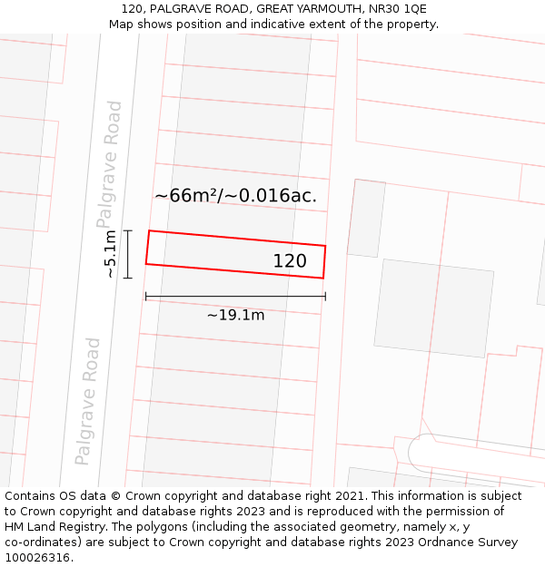 120, PALGRAVE ROAD, GREAT YARMOUTH, NR30 1QE: Plot and title map