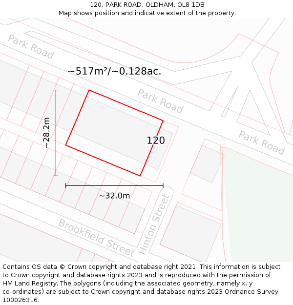 120, PARK ROAD, OLDHAM, OL8 1DB: Plot and title map