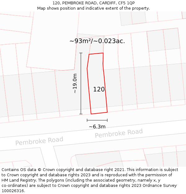 120, PEMBROKE ROAD, CARDIFF, CF5 1QP: Plot and title map