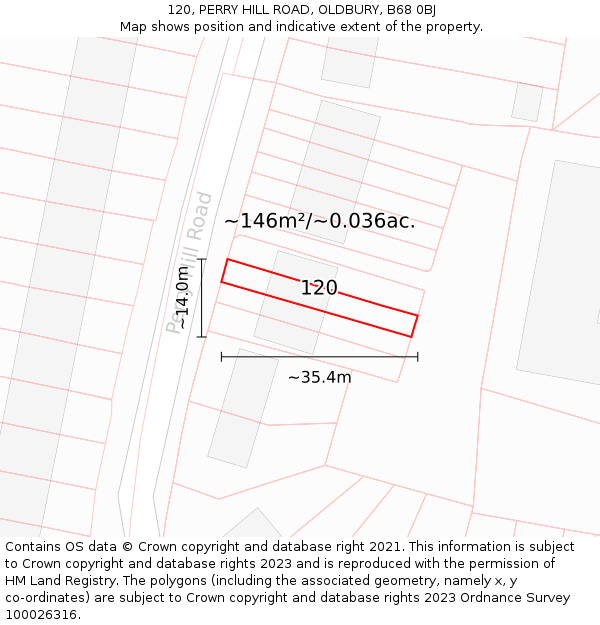 120, PERRY HILL ROAD, OLDBURY, B68 0BJ: Plot and title map