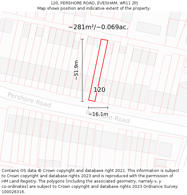 120, PERSHORE ROAD, EVESHAM, WR11 2PJ: Plot and title map