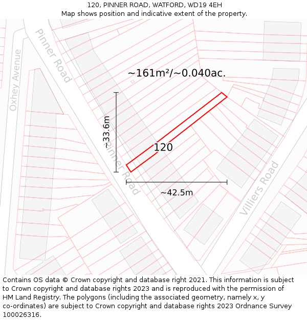 120, PINNER ROAD, WATFORD, WD19 4EH: Plot and title map