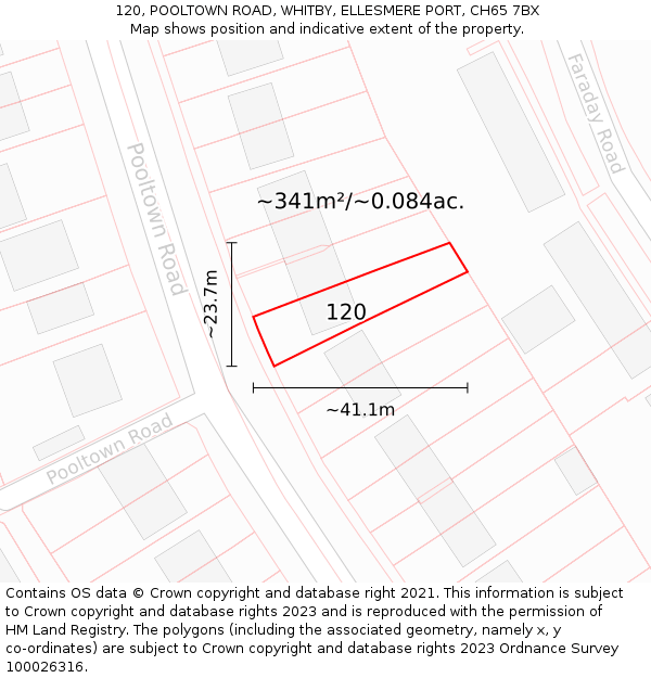 120, POOLTOWN ROAD, WHITBY, ELLESMERE PORT, CH65 7BX: Plot and title map