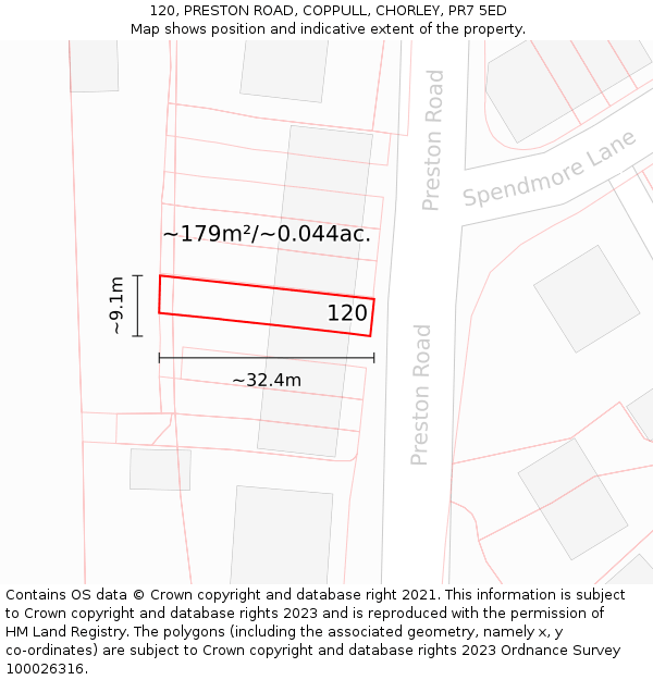 120, PRESTON ROAD, COPPULL, CHORLEY, PR7 5ED: Plot and title map
