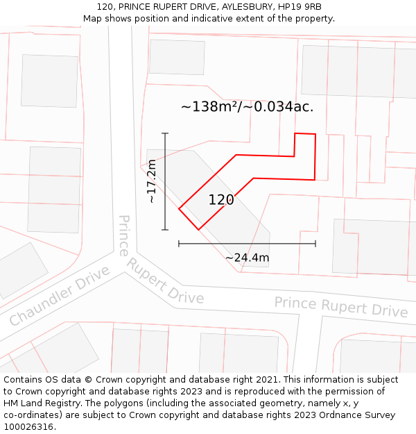 120, PRINCE RUPERT DRIVE, AYLESBURY, HP19 9RB: Plot and title map