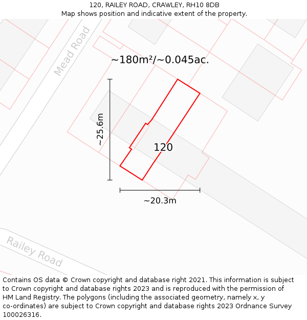 120, RAILEY ROAD, CRAWLEY, RH10 8DB: Plot and title map