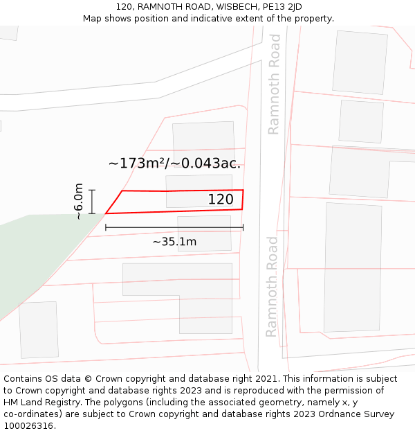 120, RAMNOTH ROAD, WISBECH, PE13 2JD: Plot and title map
