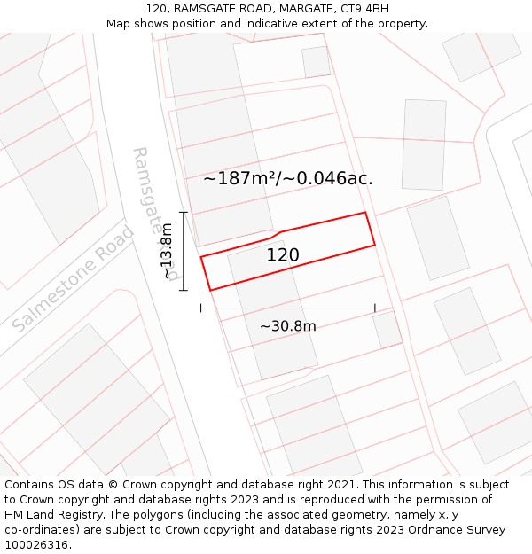 120, RAMSGATE ROAD, MARGATE, CT9 4BH: Plot and title map