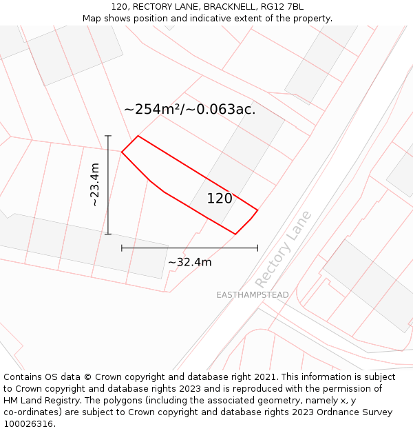 120, RECTORY LANE, BRACKNELL, RG12 7BL: Plot and title map