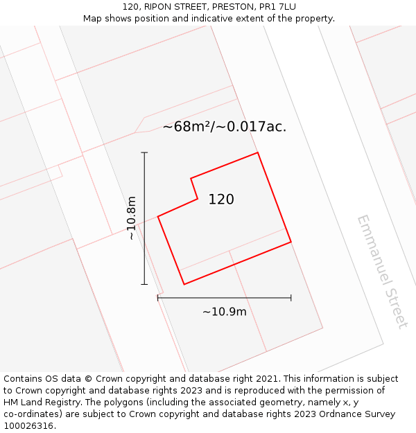 120, RIPON STREET, PRESTON, PR1 7LU: Plot and title map