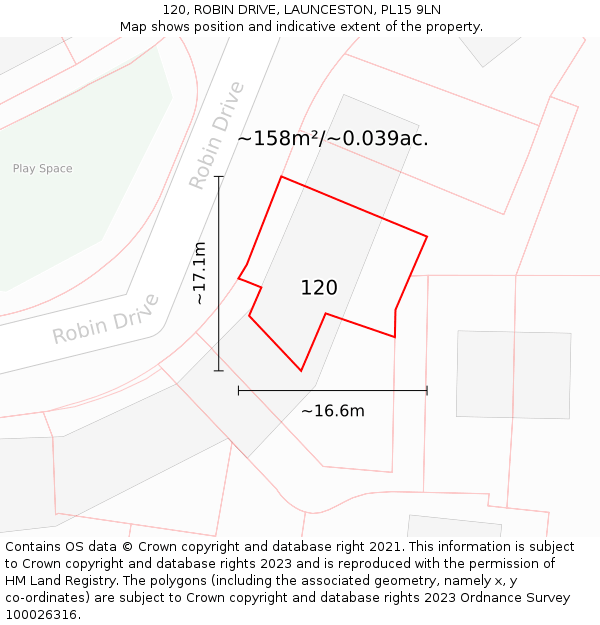 120, ROBIN DRIVE, LAUNCESTON, PL15 9LN: Plot and title map